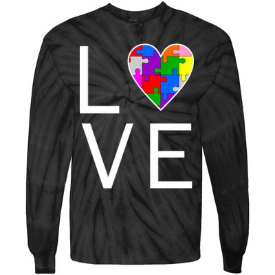 Love Autism Heart Puzzle Pieces Tie-Dye Long Sleeve Shirt
