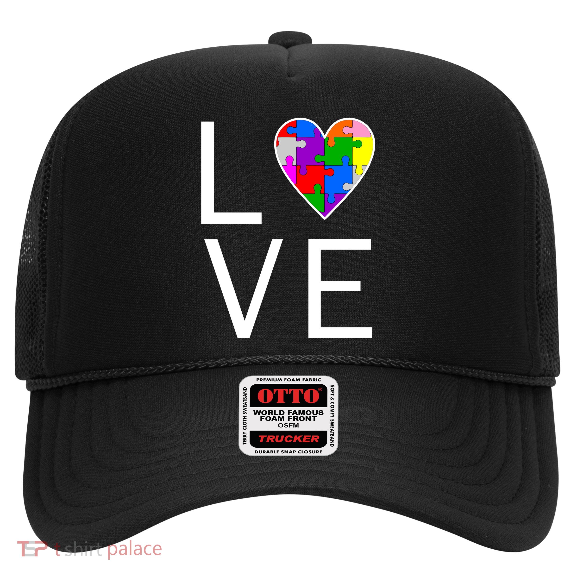 Love Autism Heart Puzzle Pieces Trucker Hat