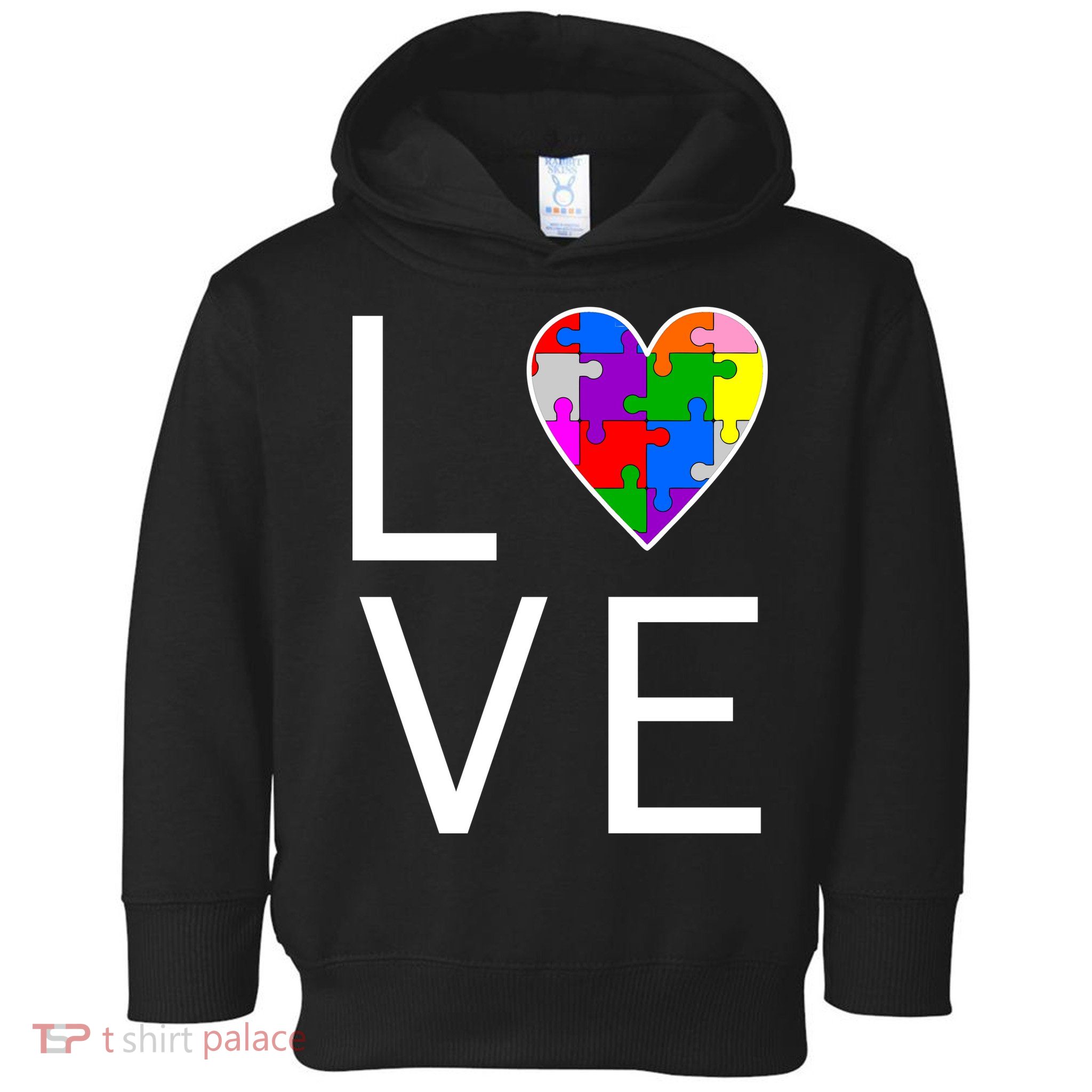 Love Autism Heart Puzzle Pieces Toddler Hoodie