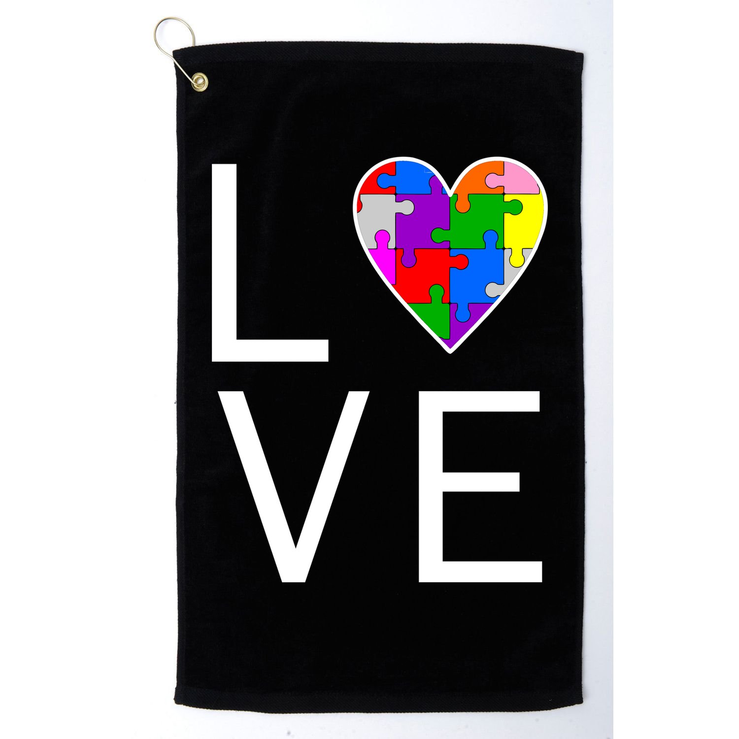 Love Autism Heart Puzzle Pieces Golf Towel