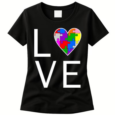 Love Autism Heart Puzzle Pieces Womens T-Shirt