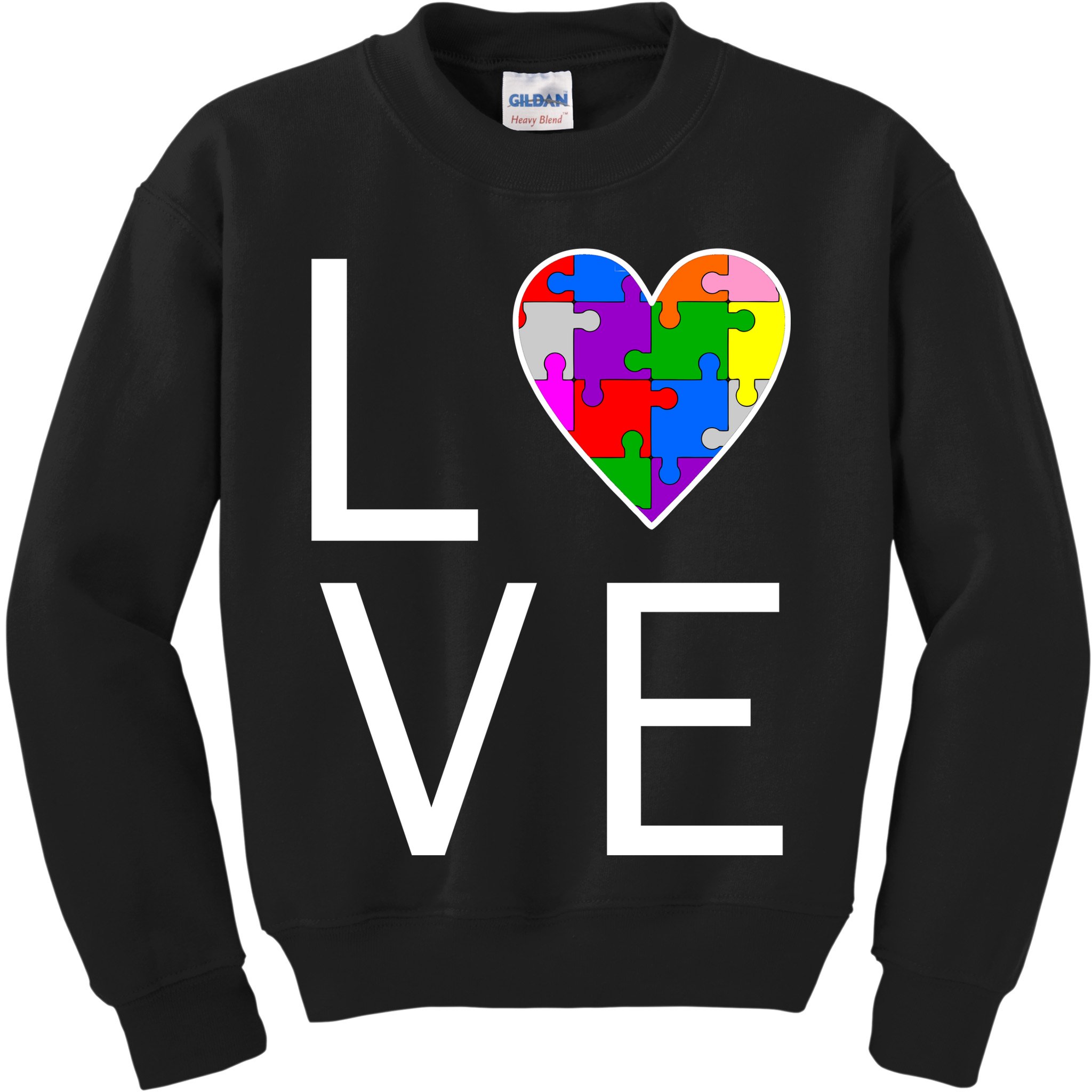 Love Autism Heart Puzzle Pieces Kids Sweatshirt
