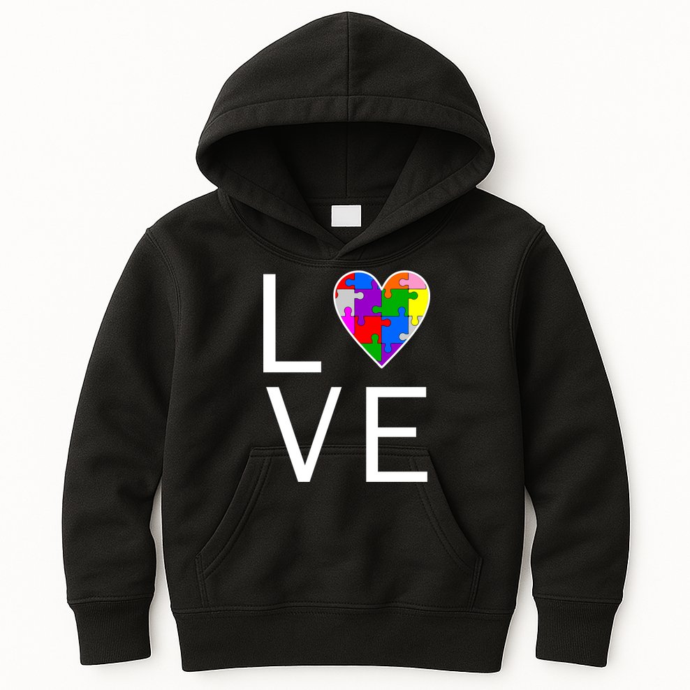 Love Autism Heart Puzzle Pieces Kids Hoodie