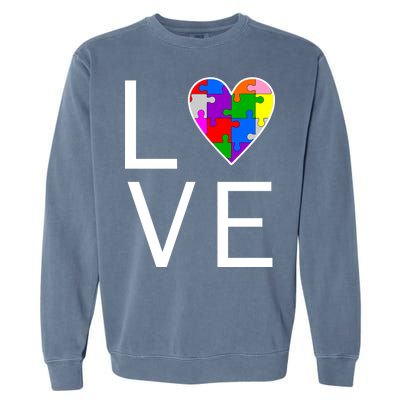 Love Autism Heart Puzzle Pieces Garment-Dyed Sweatshirt