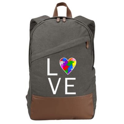 Love Autism Heart Puzzle Pieces Cotton Canvas Backpack
