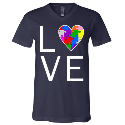 Love Autism Heart Puzzle Pieces V-Neck T-Shirt