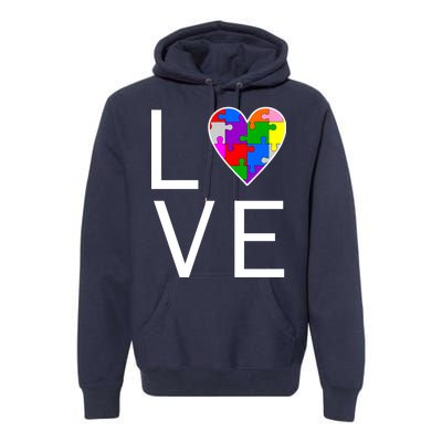 Love Autism Heart Puzzle Pieces Premium Hoodie