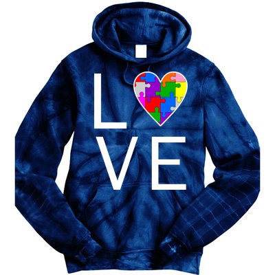 Love Autism Heart Puzzle Pieces Tie Dye Hoodie