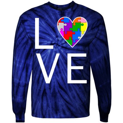 Love Autism Heart Puzzle Pieces Tie-Dye Long Sleeve Shirt