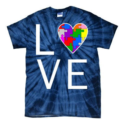 Love Autism Heart Puzzle Pieces Tie-Dye T-Shirt