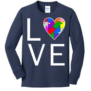 Love Autism Heart Puzzle Pieces Kids Long Sleeve Shirt