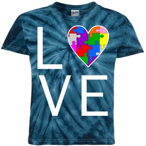 Love Autism Heart Puzzle Pieces Kids Tie-Dye T-Shirt