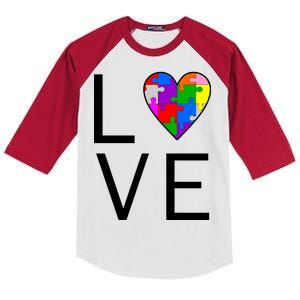 Love Autism Heart Puzzle Pieces Kids Colorblock Raglan Jersey