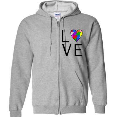 Love Autism Heart Puzzle Pieces Full Zip Hoodie