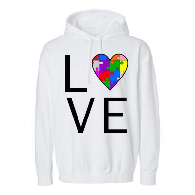 Love Autism Heart Puzzle Pieces Garment-Dyed Fleece Hoodie