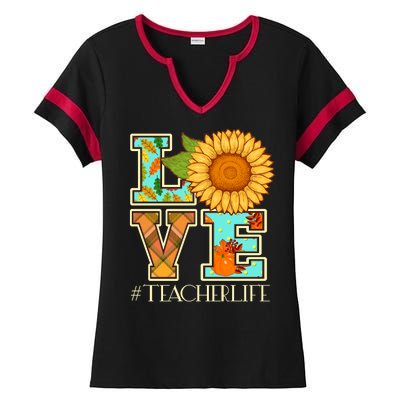 Love Autumn Fall #Teacher Life Ladies Halftime Notch Neck Tee