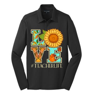 Love Autumn Fall #Teacher Life Silk Touch Performance Long Sleeve Polo