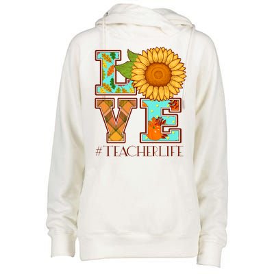 Love Autumn Fall #Teacher Life Womens Funnel Neck Pullover Hood