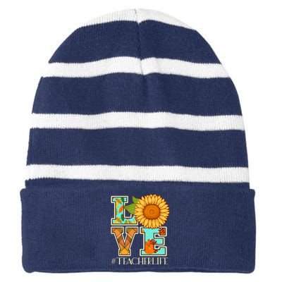 Love Autumn Fall #Teacher Life Striped Beanie with Solid Band