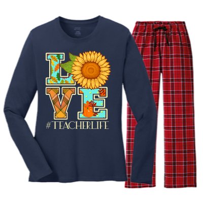 Love Autumn Fall #Teacher Life Women's Long Sleeve Flannel Pajama Set 