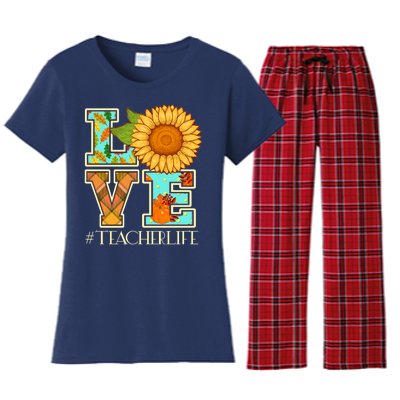 Love Autumn Fall #Teacher Life Women's Flannel Pajama Set