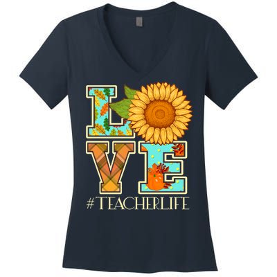 Love Autumn Fall #Teacher Life Women's V-Neck T-Shirt