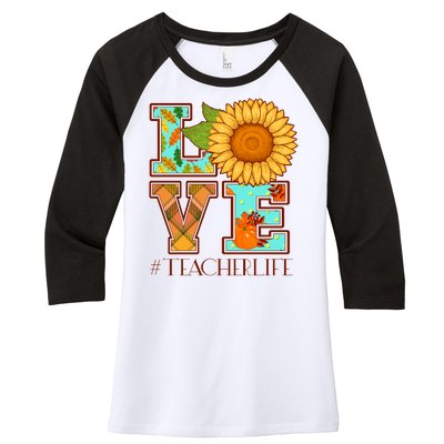 Love Autumn Fall #Teacher Life Women's Tri-Blend 3/4-Sleeve Raglan Shirt