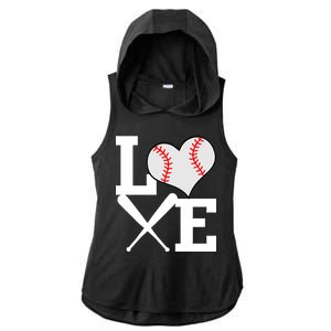 Love Baseball Heart Graphic Ladies PosiCharge Tri-Blend Wicking Draft Hoodie Tank