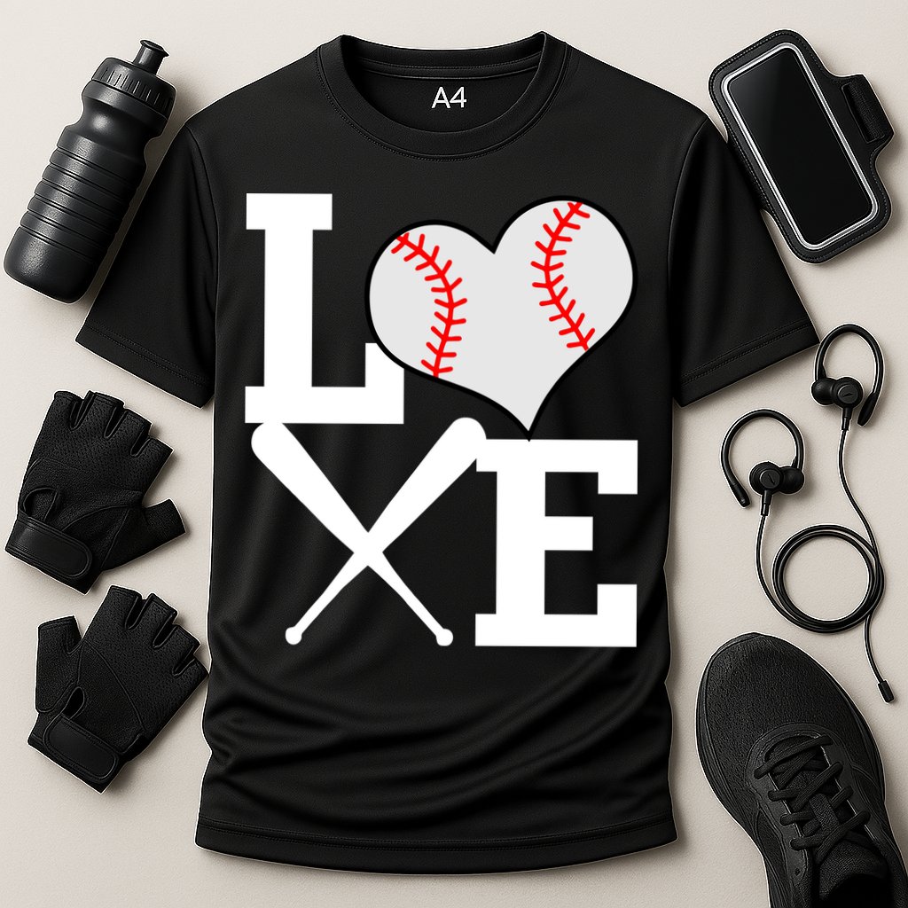 Love Baseball Heart Graphic Cooling Performance Crew T-Shirt