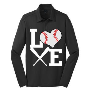 Love Baseball Heart Graphic Silk Touch Performance Long Sleeve Polo