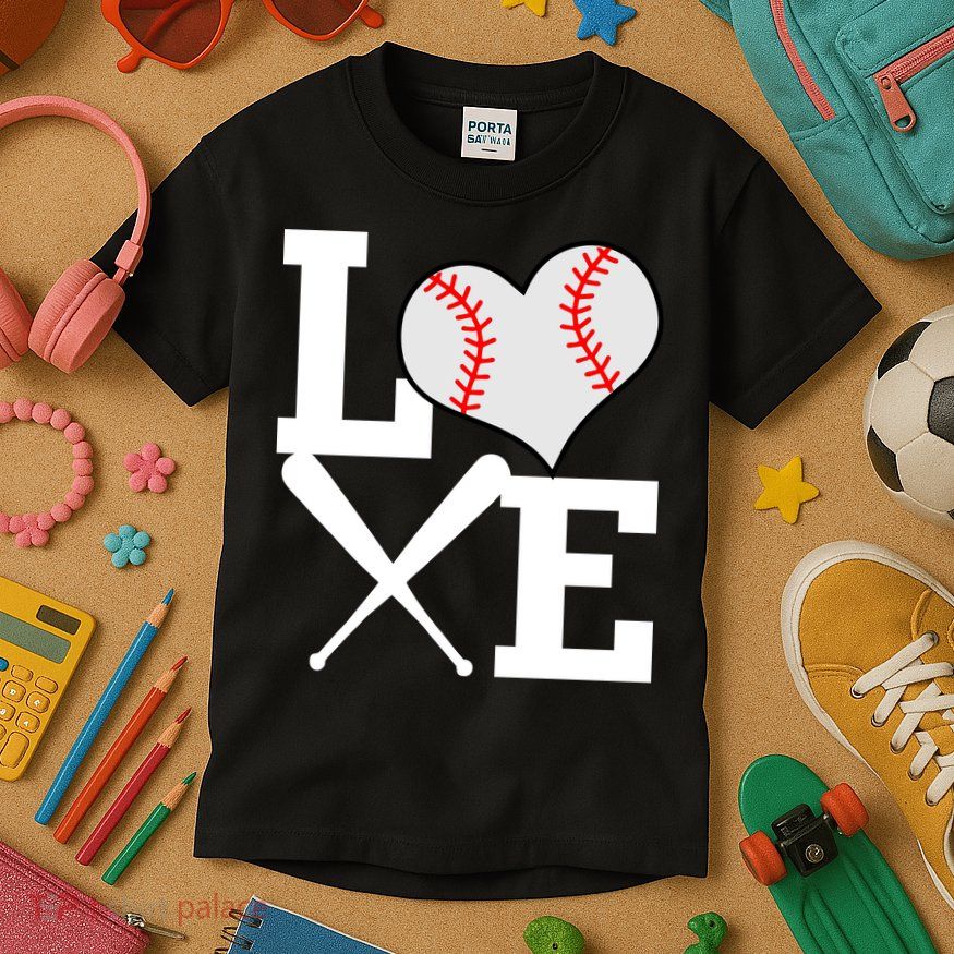 Love Baseball Heart Graphic Kids T-Shirt