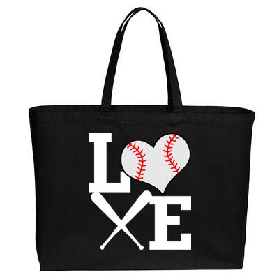 Love Baseball Heart Graphic Cotton Canvas Jumbo Tote