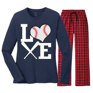 Love Baseball Heart Graphic Women's Long Sleeve Flannel Pajama Set 