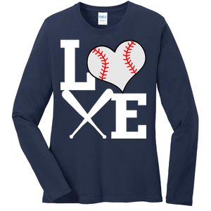 Love Baseball Heart Graphic Ladies Long Sleeve Shirt