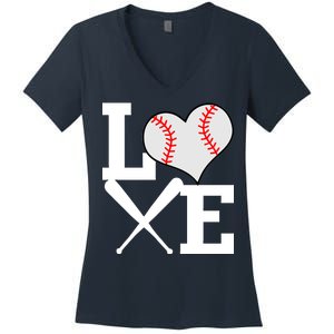 Love Baseball Heart Graphic Women's V-Neck T-Shirt