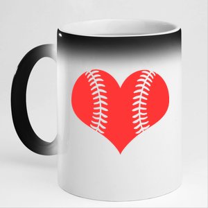 Love Baseball Red Heart 11oz Black Color Changing Mug