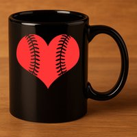 Love Baseball Red Heart 11oz C Handle Ceramic Mug