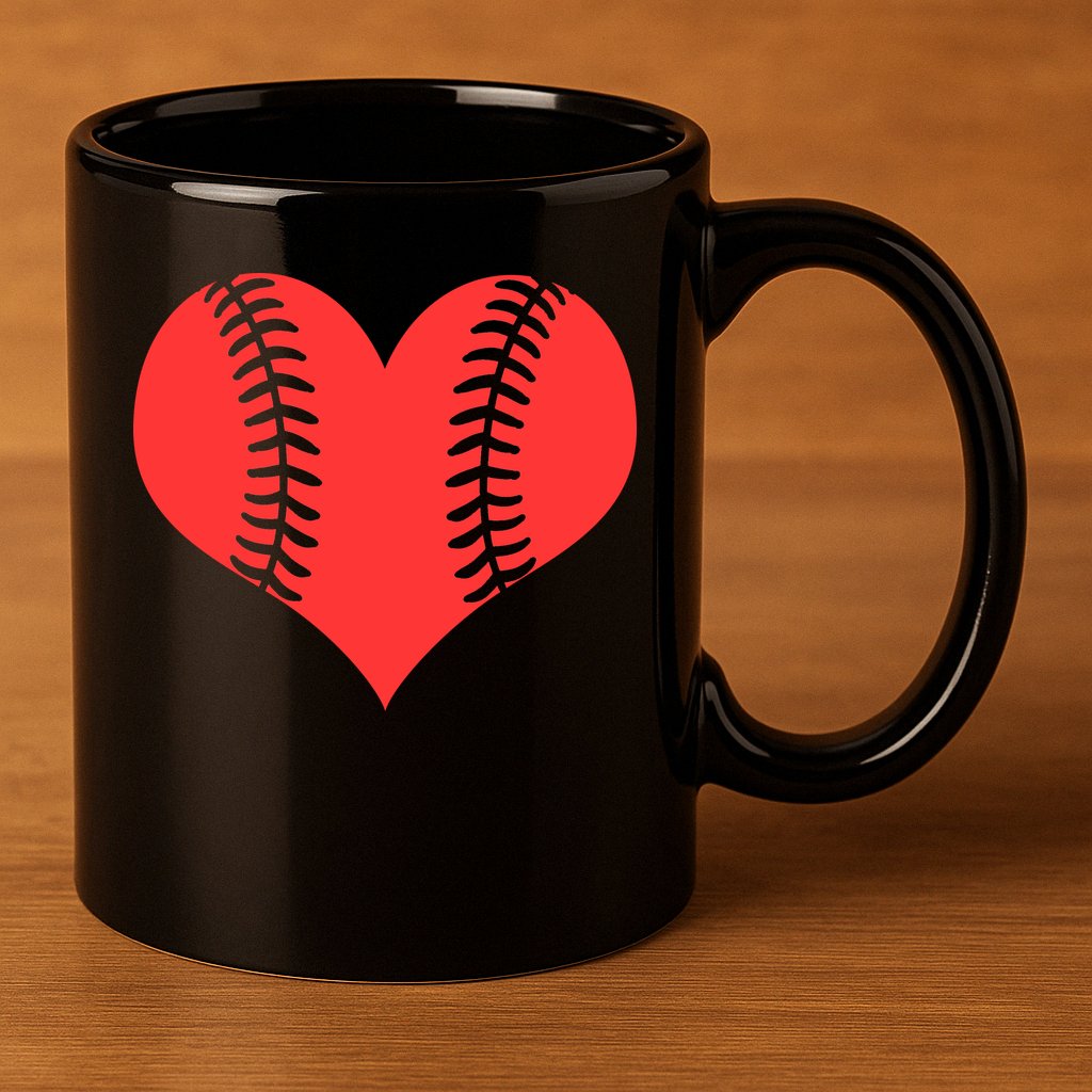 Love Baseball Red Heart 11oz C Handle Ceramic Mug
