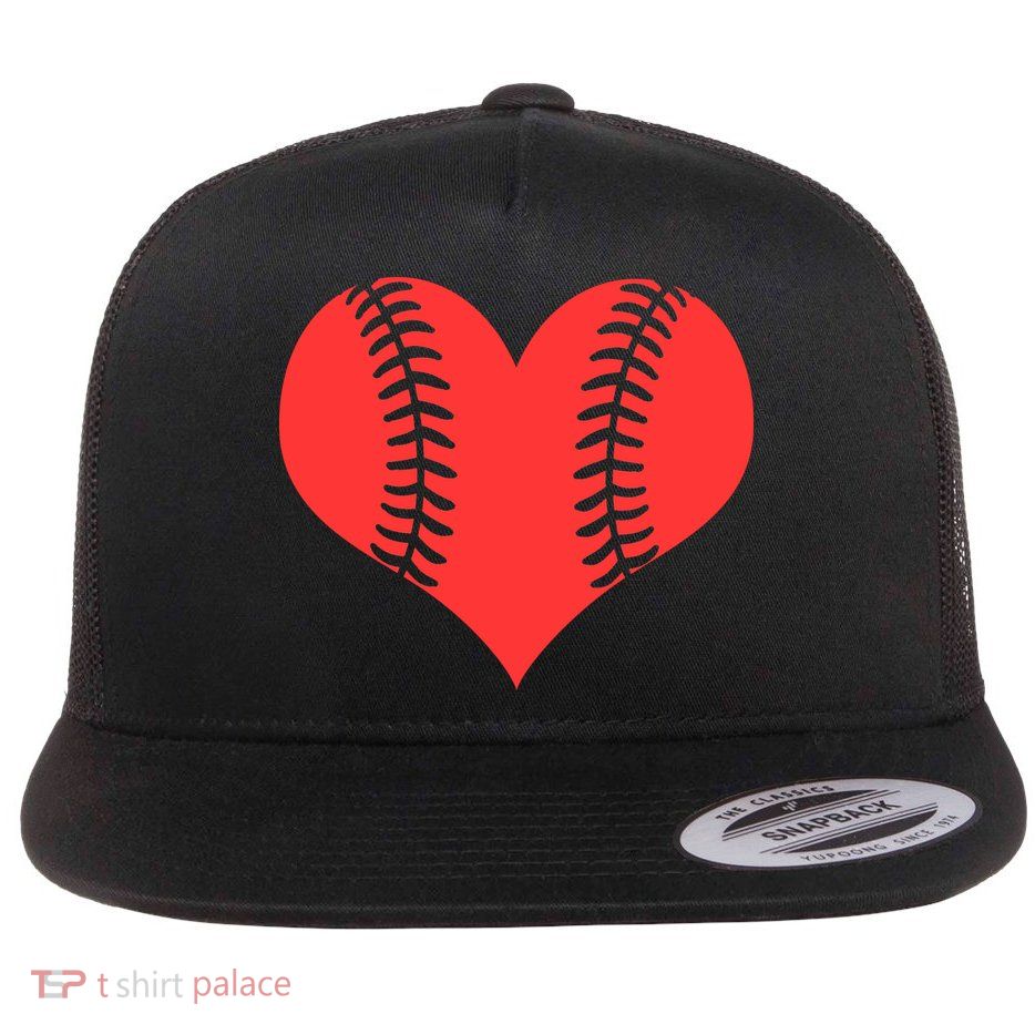 Love Baseball Red Heart Flatbill Hat