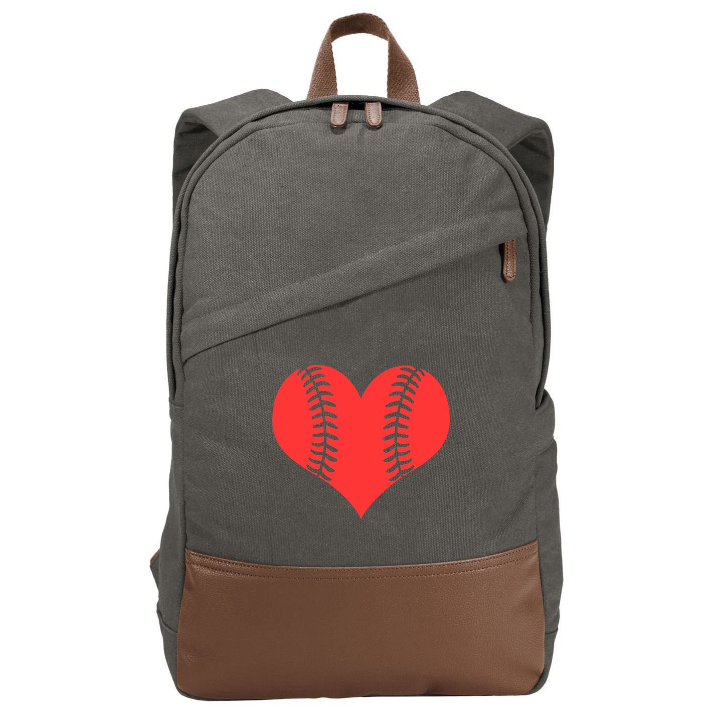 Love Baseball Red Heart Cotton Canvas Backpack