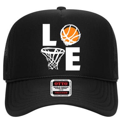 Love Basketball Hoop High Crown Mesh Back Trucker Hat