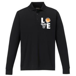 Love Basketball Hoop Performance Long Sleeve Polo