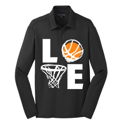 Love Basketball Hoop Silk Touch Performance Long Sleeve Polo