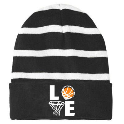 Love Basketball Hoop Striped Beanie with Solid Band