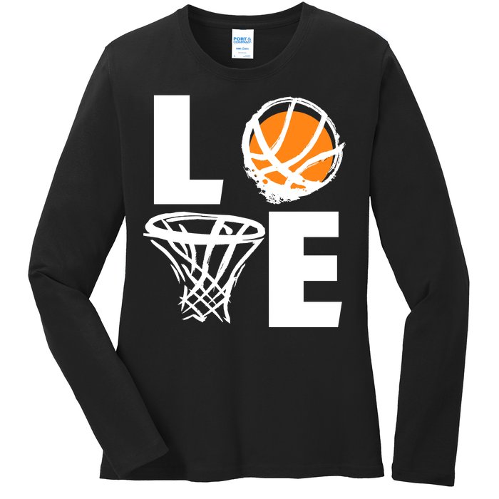 Love Basketball Hoop Ladies Long Sleeve Shirt