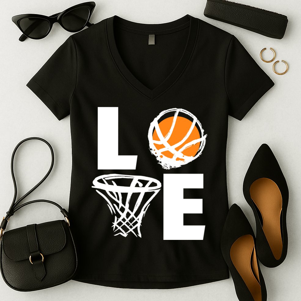 Love Basketball Hoop Women's V-Neck T-Shirt