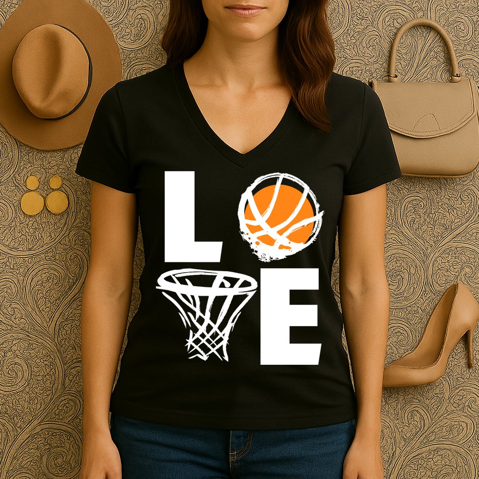 Love Basketball Hoop Women's V-Neck T-Shirt