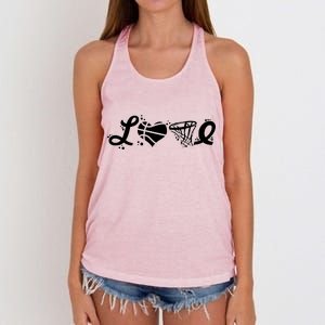 Love Basketball Symbols  Women's Knotted Racerback Tank