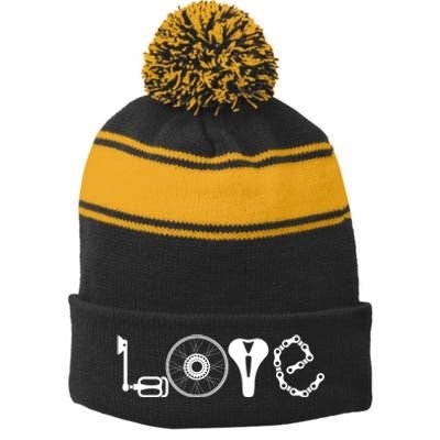 Love Bicycle Bike Cycling Stripe Pom Pom Beanie