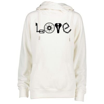 Love Bicycle Bike Cycling Womens Funnel Neck Pullover Hood